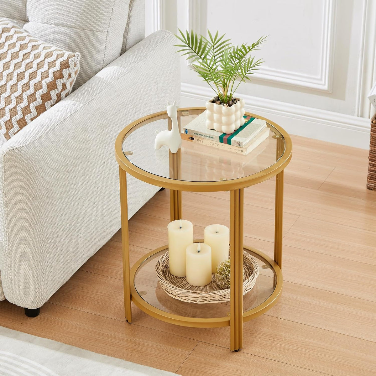 Round Glass Storage Side Table