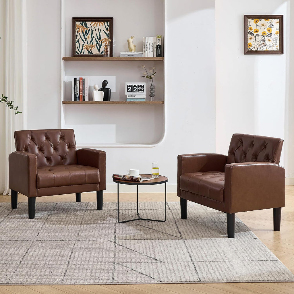 Set of 2 Tufted Leather Chairs