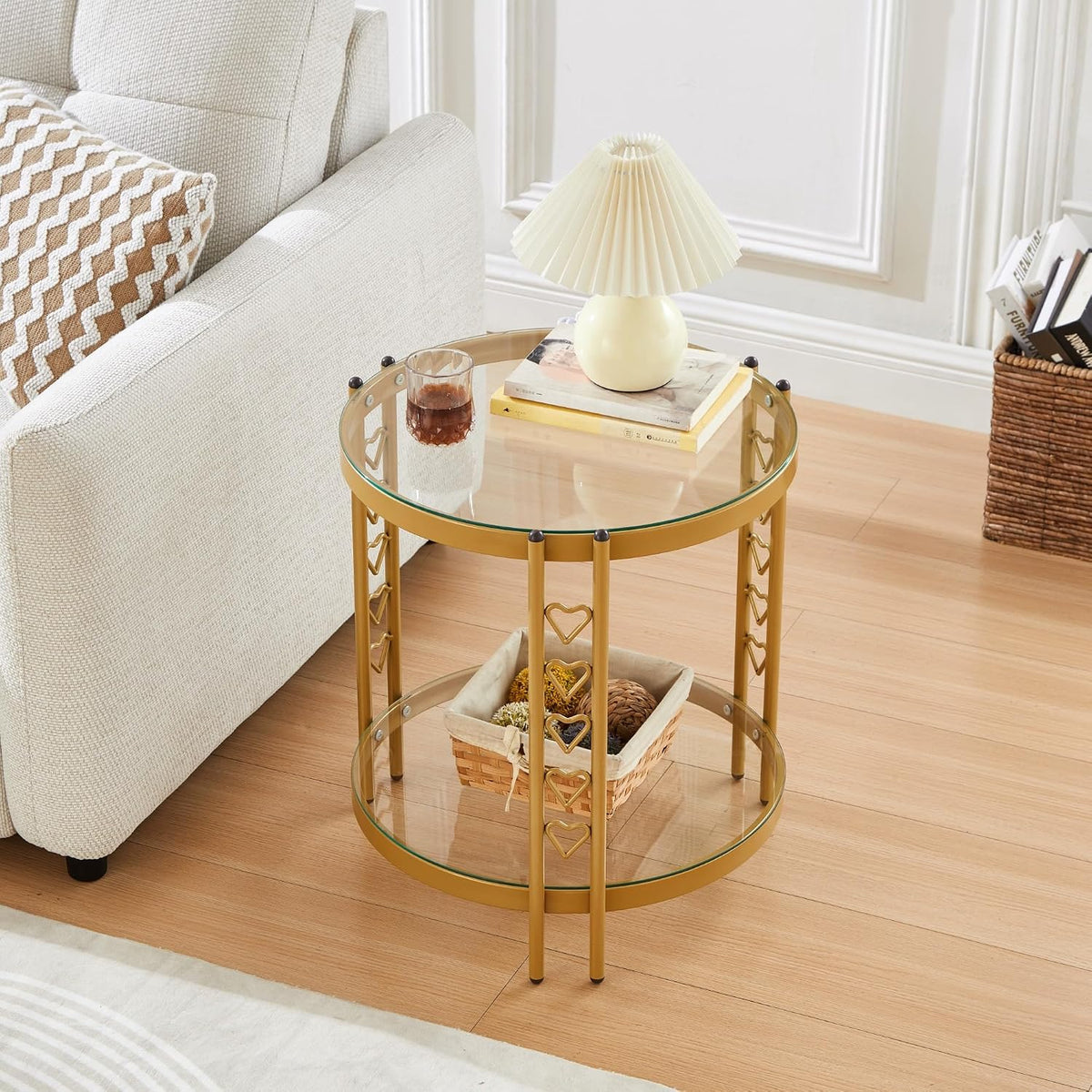 Storage Glass Round End Table