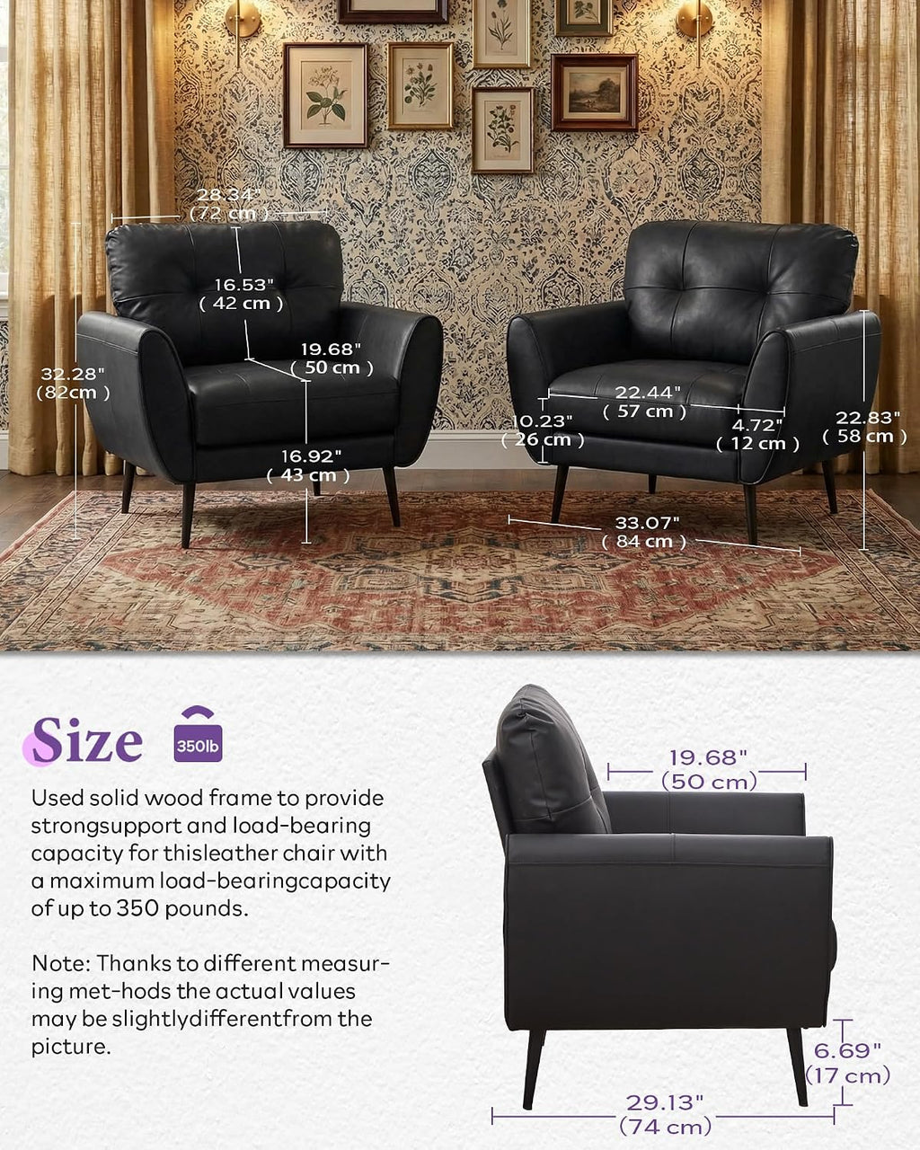 Black Tufted Leather Accent Chair