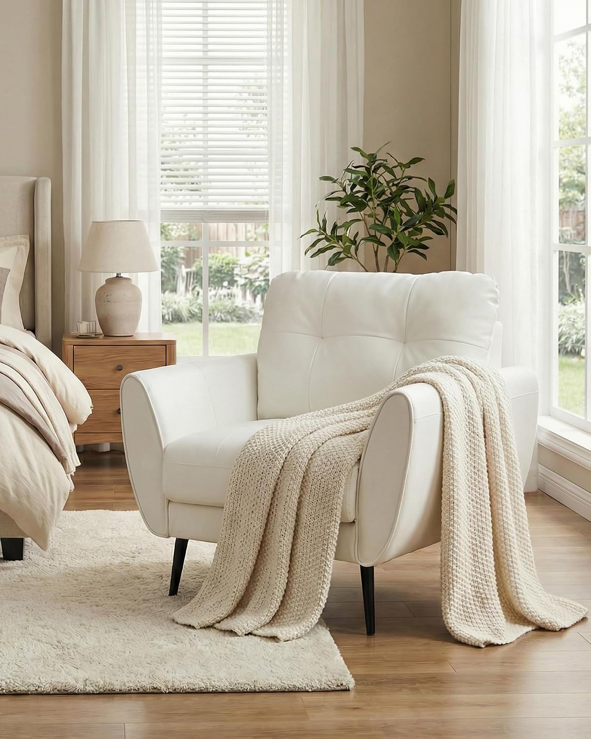 White Tufted Faux Leather Chair