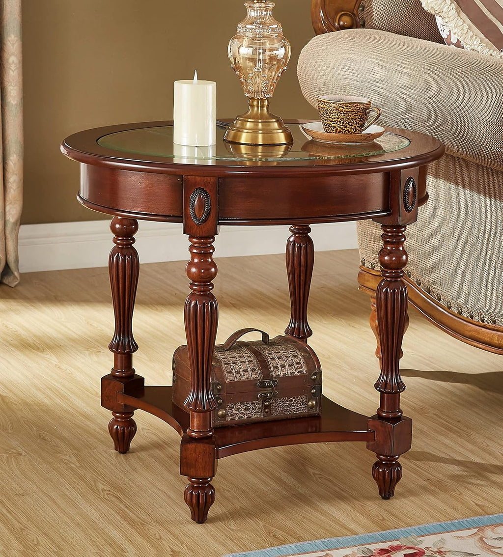 Oval Glass Wood End Table