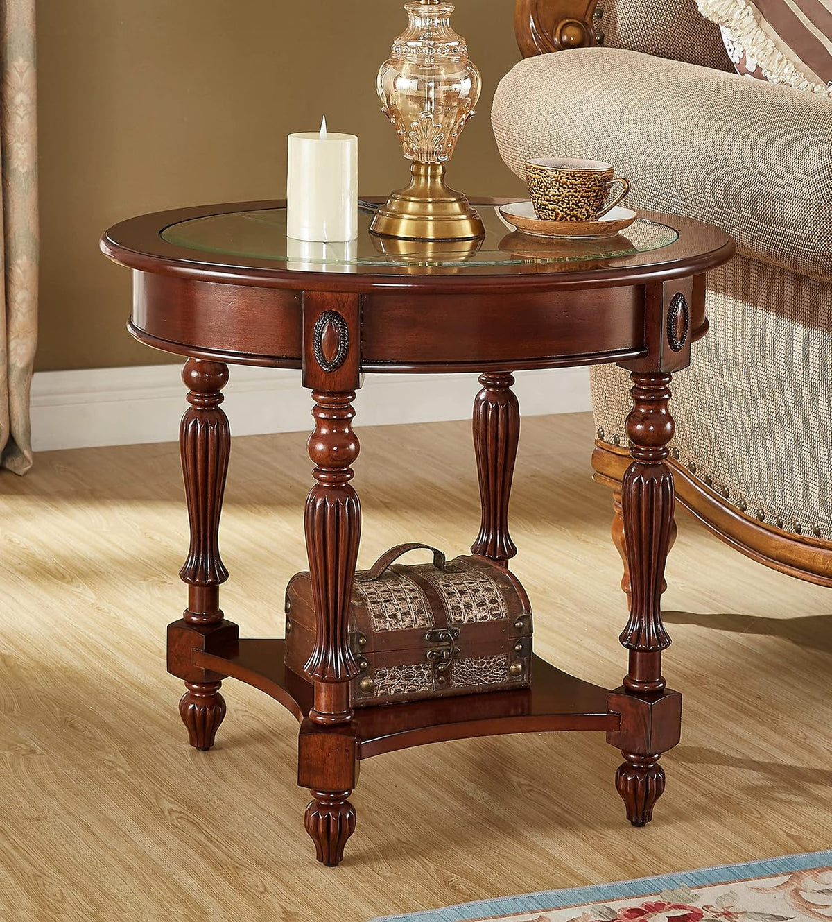 Oval Glass Wood End Table