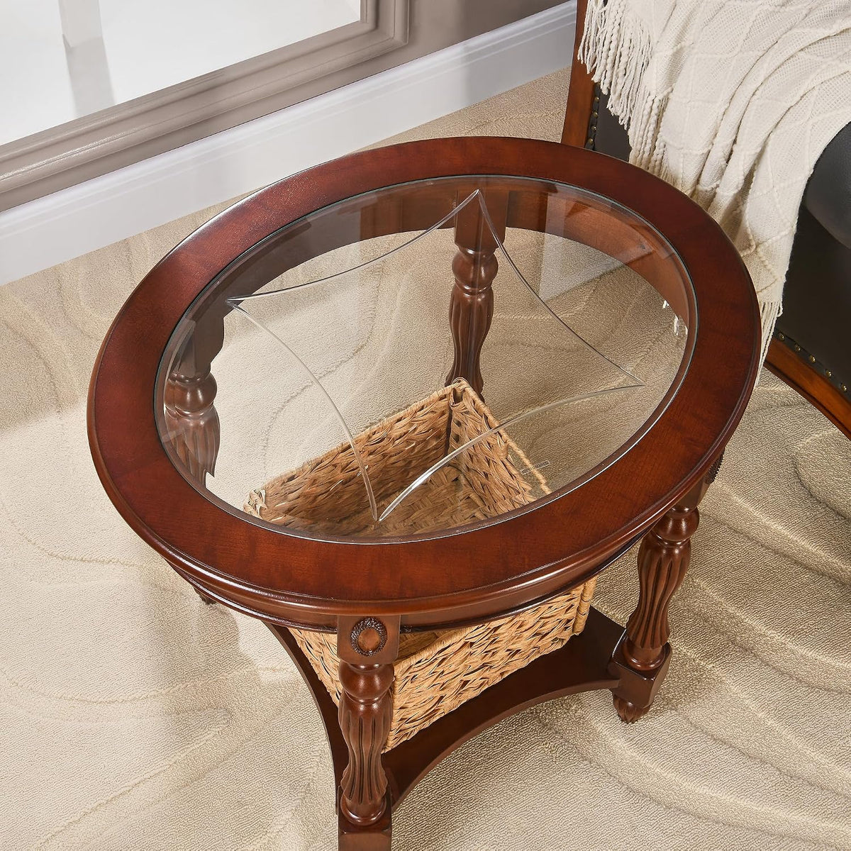 Oval Glass Storage Side Table