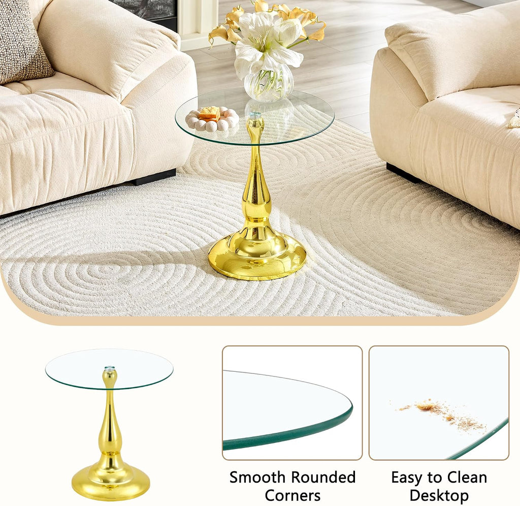 Gold Base Glass Round Side Table