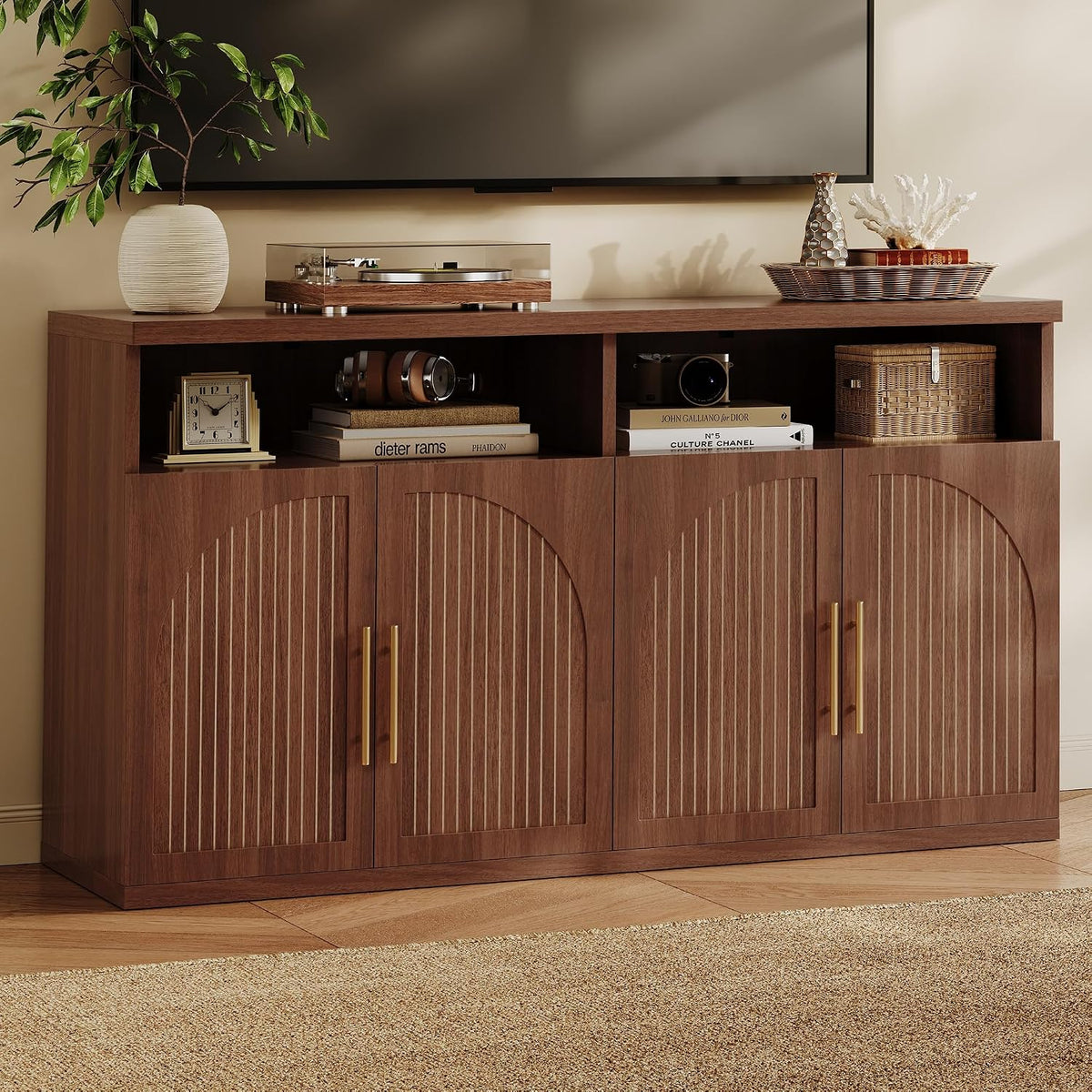 Walnut Fluted Buffet Cabinet