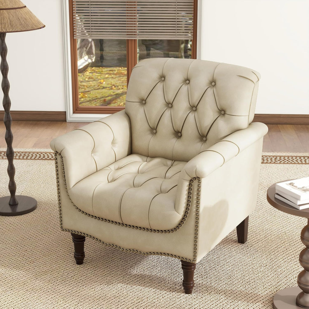 Tufted Faux Leather Accent Chair