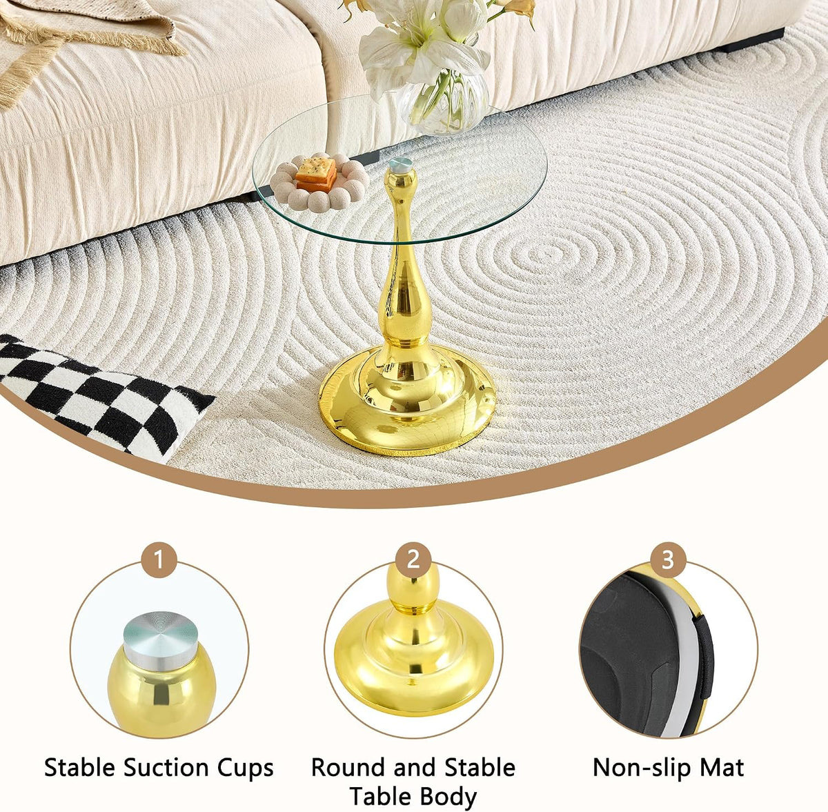 Gold Base Glass Round Side Table