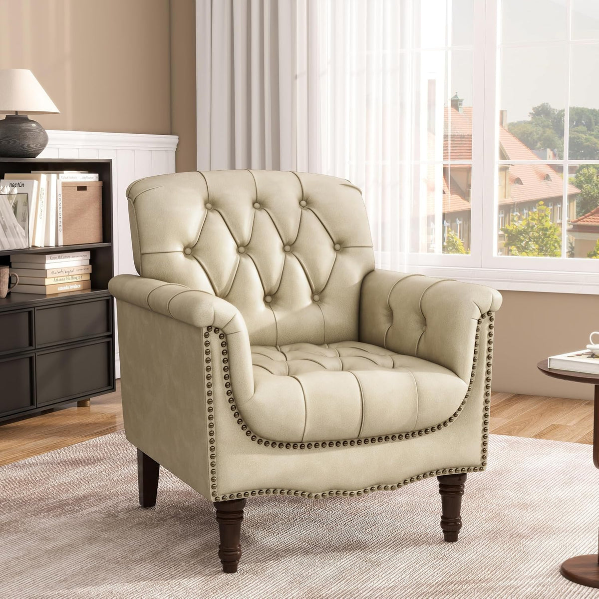 Tufted Faux Leather Accent Chair