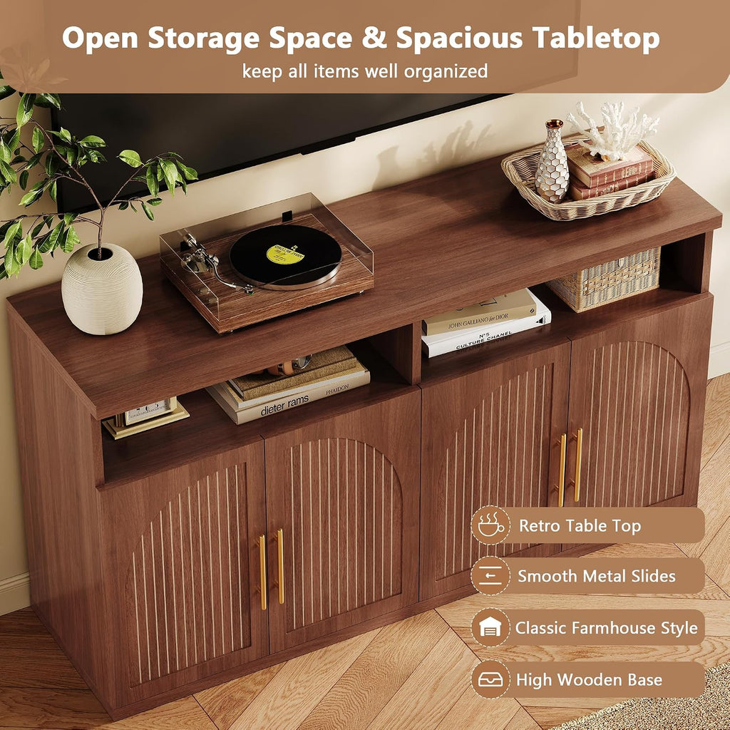 Walnut Fluted Buffet Cabinet