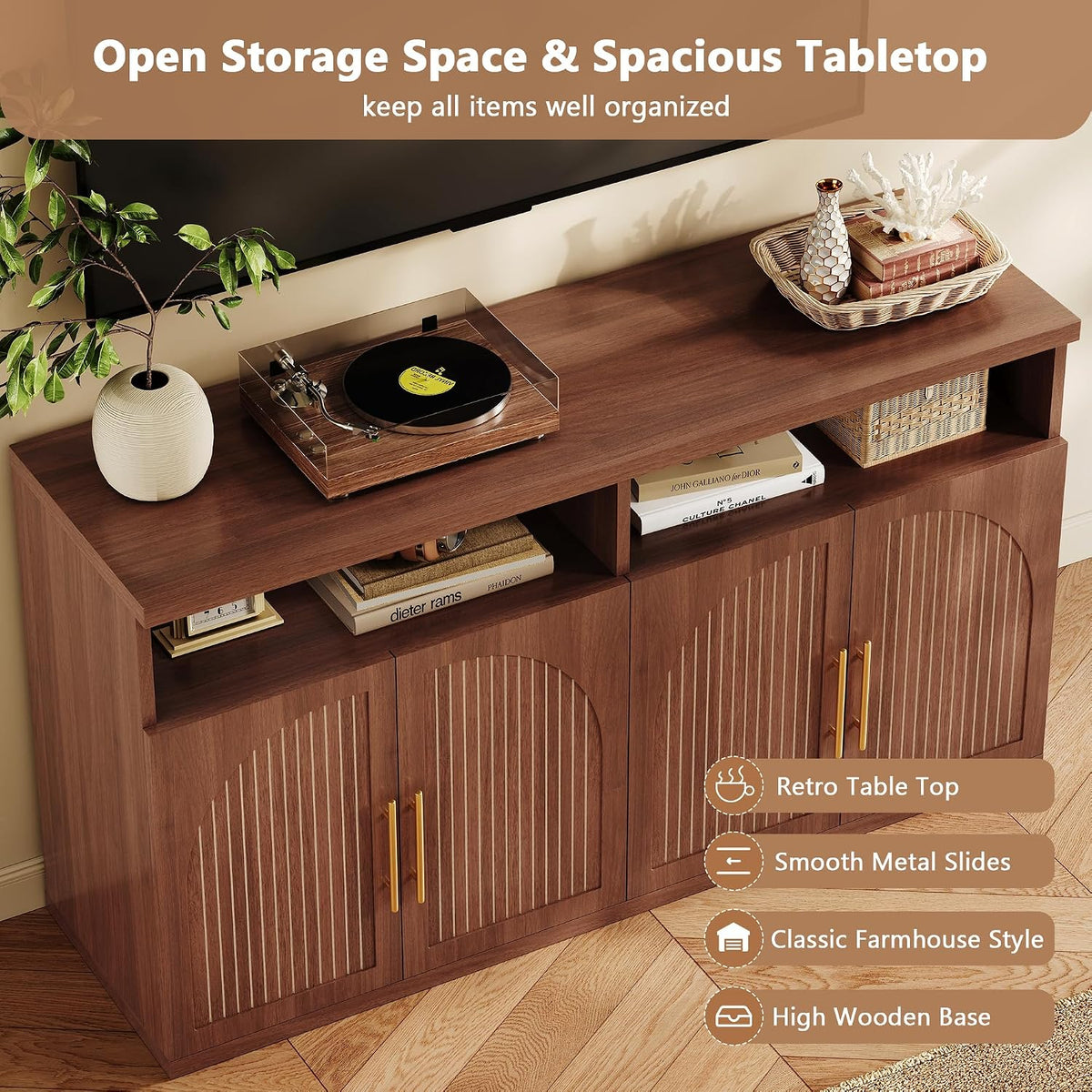 Walnut Fluted Buffet Cabinet
