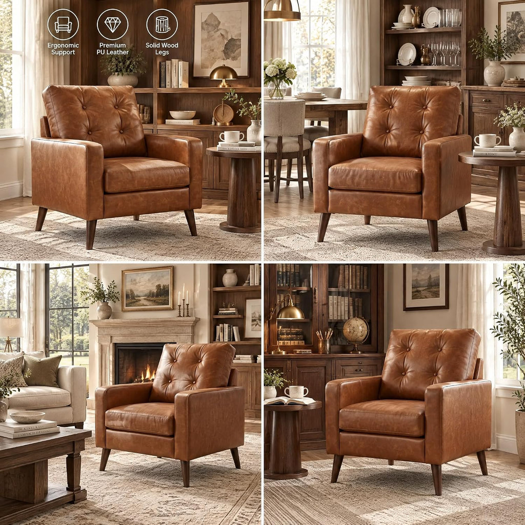 Brown Tufted Faux Leather Chairs