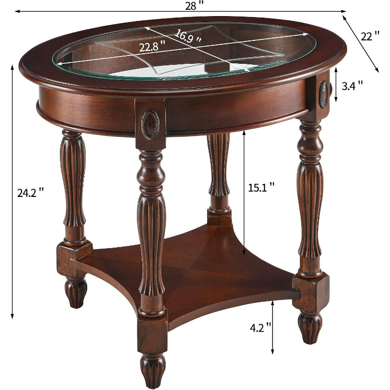 Oval Glass Storage Side Table